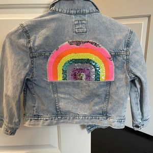 Girls jean jacket with sequence rainbow